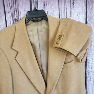 Vintage 90s 100% Camel Hair 42-L Blazer 2-Button Dellapenna Tan Beige Pockets